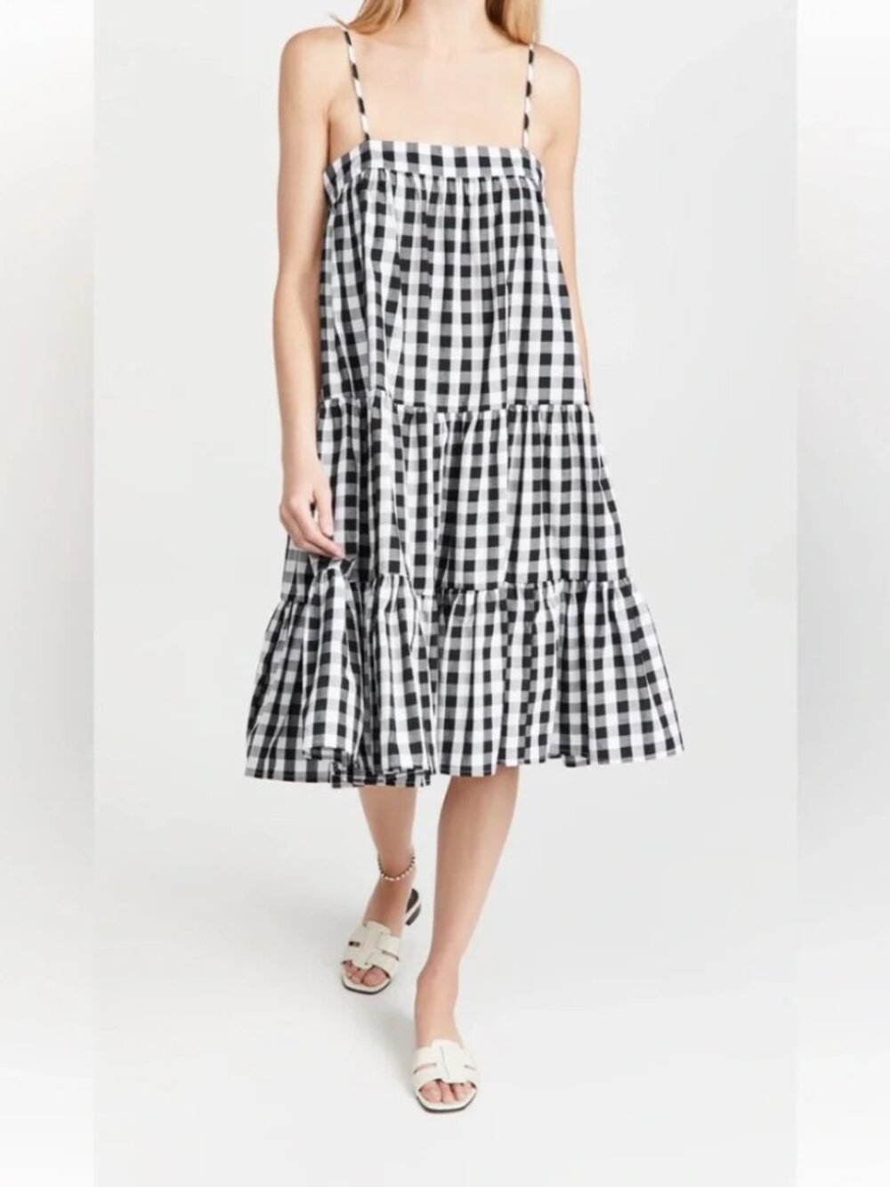Tuckernuck o.p.t Barbie Doll Midi Dress Black White Gingham Plaid Tiered Swing